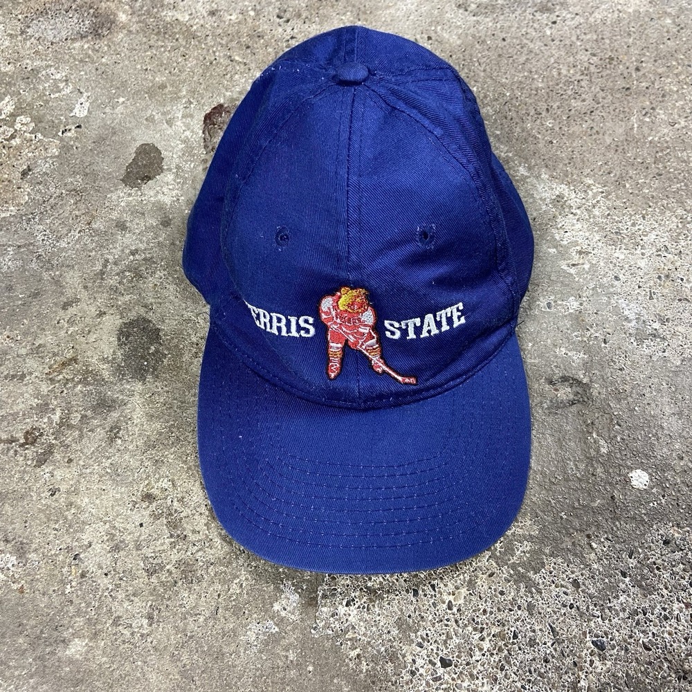 Vintage 90s Ferris's State‎ University Bulldogs Cap Strap Back Blue Hockey Logo